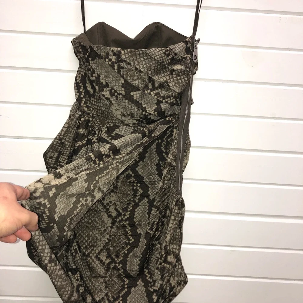 Michael Kors Strapless Snake Print Dress in Taupe and Black
